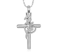 DOTUIARG Rose Cross Cremation Pendant Necklace Small Urn For Ashes Charm Pendant Women's Present Memorial Keepsake Jewelry