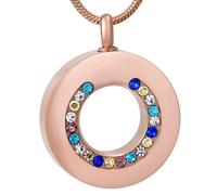 DOTUIARG Silver,Gold,Rose gold,Black Circle of Life Ashes Pendant with Rainbow stone Stainless Steel Cremation Jewelry Women