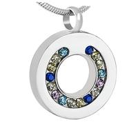 DOTUIARG Silver,Gold,Rose gold,Black Circle of Life Ashes Pendant with Rainbow stone Stainless Steel Cremation Jewelry Women