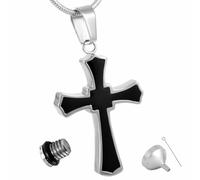 DOTUIARG Silver Necklace Black Stainless Steel Cross Shape Cremation Jewelry Urn Pendant