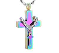 DOTUIARG Stainless Steel Cross Memorial Cremation Ashes Urn Pendant Necklace Keepsake Jewelry Urn Set With Diamonds Eternity Jewelry