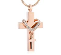 DOTUIARG Stainless Steel Cross Memorial Cremation Ashes Urn Pendant Necklace Keepsake Jewelry Urn Set With Diamonds Eternity Jewelry