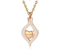 DOTUIARG Stainless Steel Crystal Teardrop Heart Urn Necklace for Ashes Cremation Memorial Pendant Daily Wear Jewelry Gift 4 Color