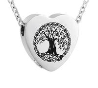 DOTUIARG Stainless Steel Multicolor Heart Tree of Life Cremation for Ashes Urn Memorial Necklace with Snake Chain Jewelry