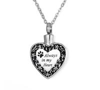 DOTUIARG Stainless Steel Pet Always in my Heart Cremation Necklace Ashes Urn Pendant Jewelry Free engraving