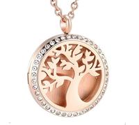DOTUIARG Tree Inlay Crystal Essential Oils Pendant Necklace 3 Colors Stainless Steel Jewelry Perfume Locket