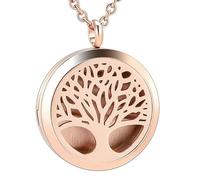 DOTUIARG Tree of Life Aromatherapy Essential Oil Pendant Necklace Stainless Steel Aromatherapy Essential Oil +12Pcs Pads