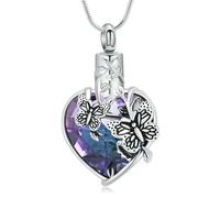 DOTUIARG Tree of Life Urn Necklace for Ashes Butterfly Cremation Jewelry Keepsake Crystal Pendant Pet Ashes Memorial Gifts for Women Men