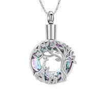 DOTUIARG Tree of Life Urn Necklace for Ashes Cremation Jewelry Keepsake Crystal Circle Memorial Pendant for Women Men Pet Ashes