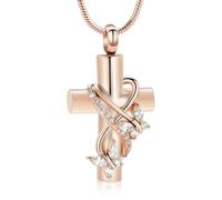 DOTUIARG Urn Necklaces for Ashes Butterfly Cremation Jewelry for Ashes for Human Cross with Crystal Butterfly Memorial Ash Pendant