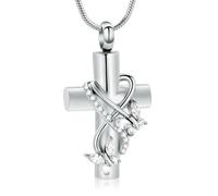 DOTUIARG Urn Necklaces for Ashes Butterfly Cremation Jewelry for Ashes for Human Cross with Crystal Butterfly Memorial Ash Pendant