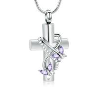 DOTUIARG Urn Necklaces for Ashes Butterfly Cremation Jewelry for Ashes for Human Cross with Crystal Butterfly Memorial Ash Pendant