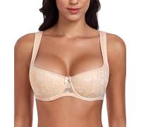 DotVol Balconette Push Up Floral Lace Bras for Women Lightly Padded Underwire Half Cup Everyday Bra(Beige,36C)