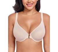 DotVol Breathable Sheer Mesh Front Closure Everyday Bra X-Back Unlined Underwire Bras for Women(Beige,40B)