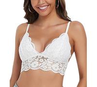 DotVol Full Coverage Bra Padded Floral Wirefree Crop Top Bustier(White,XXL)