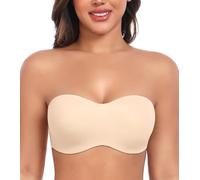 DotVol Seamless Bandeau Unlined Underwire for Large Bust Women's Minimizer Strapless Bra (Beige,36D)