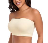 DotVol Women’s Lightly Padded Strapless Wirefree Seamless Tube Top Bandeau Bra Plus Size(Beige,XXL)