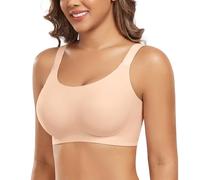 DotVol Women's Comfort Smooth Seamless Wide Strap Non-Wired Supportive T-Shirt Wirefree Everyday Bra(Beige, S)