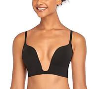 DotVol Women's Deep Plunge Convertible Push up Low Cut Seamless U Bra(32C, Black)
