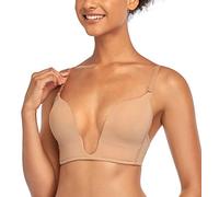 DotVol Women's Deep Plunge Convertible Push up Low Cut Seamless U Bra(32D, Beige)
