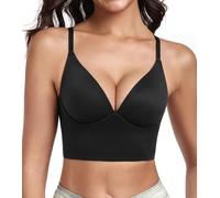 DotVol Women's Deep V Plunge Lightly Padded Multiway Bras Comfort Wirefree Pullover Everyday Bra(Black,32B)