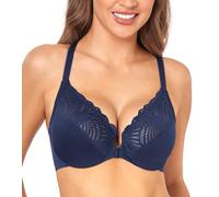 DotVol Women's Front Closure Lace T-Back Underwire Unlined Bra(Blue,34F)
