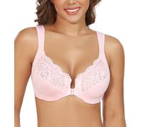 DotVol Women's Front Closure Unlined Underwire Everyday Bra(Pink,34DD)