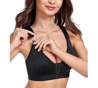 DotVol Women's Front Closure Wireless Adjustable Wide Strap Post-Surgery Non Padded Racer Back Everyday Bra(Black,34D)