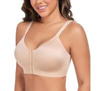 DotVol Women's Front Closure Wireless Full Coverage Lightly Lined Scalloped Lace Racerback Everyday Bra(Beige,32D)