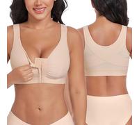 DotVol Women's Front Fastening Posture Bra Wirefree Unpadded Post Surgery Everyday Bra Plus Size(Beige,3XL Plus Size)