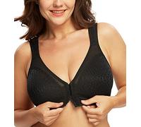 DotVol Women's Full Figure Front Closure Wirefree Jacquard Back Support Posture Bra(Black,44B)