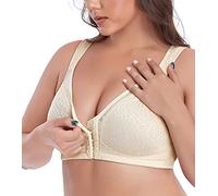 DotVol Women's Full Figure Front Closure Wirefree Jacquard Back Support Posture Bra(Nude,44C)