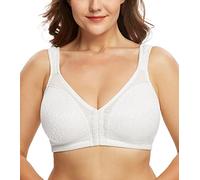 DotVol Women's Full Figure Front Closure Wirefree Jacquard Back Support Posture Bra(White,44F)