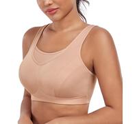 DotVol Women's High Impact Workout Bra Full Coverage Non Padded Wirefree Everyday Sports Bra(Beige,36B)