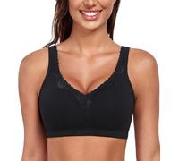 DotVol Women's Lace Cotton Comfort Plus Size Full Cup Minimizer Non Foam Wireless Bra(Black,44B)