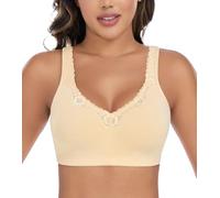 DotVol Women's Lace Cotton Comfort Plus Size Full Cup Minimizer Non Foam Wireless Bra(Nude,36D)