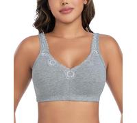 DotVol Women's Lace Cotton Comfort Plus Size Full Cup Minimizer Non Foam Wireless Bra(UK 38E,EU 85F,Grey)