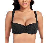 DotVol Women's Lightly Padded Balconette Bra Lace Demi Balcony Push Up Underwired Bralette(Black#1,32C)
