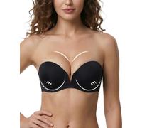 DotVol Women's Low Cut Strapless Push Up Multiway Underwire Bra | Thick padded design with anti-slip straps for comfortable daily wear