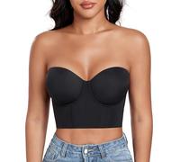 DotVol Women's Non-Slip Strapless Full Coverage Underwire Longline Corset Bustier Bra(Black,38D)