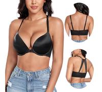 DotVol Women's Plunge Underwire Front Closure Push Up Bra Convertible Bohemian Back Everyday Bra(Black, 34C)