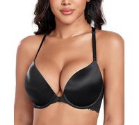 DotVol Women's Plunge Underwire Front Closure Push Up Bra Convertible Bohemian Back Everyday Bra(Black, 34DD)