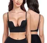 DotVol Women's Push-Up Plunge U-Neck Backless Low Cut Underwire Bra with Convertible Straps(Black V, 38C)