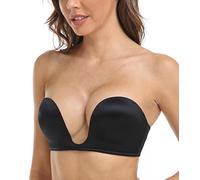 DotVol Women's Push Up Strapless Underwire Deep U Plunge Bra(Black,38C)