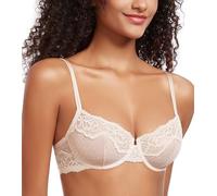 DotVol Women's Sexy Sheer Lace Halfcup See Through Balconette Unlined Underwire Everyday Bra(Beige,34C)