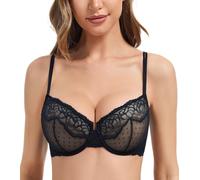 DotVol Women's Sexy Sheer Lace Halfcup See Through Balconette Unlined Underwire Everyday Bra(Black,34DD)