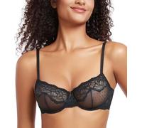 DotVol Women's Sexy Sheer Lace Halfcup See Through Balconette Unlined Underwire Everyday Bra(Black,36D)