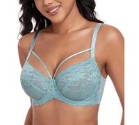 DotVol Women's Sexy Strappy See Through Lace Bra Plus Size Unlined Underwire Everyday Bra(Blue, 36D)