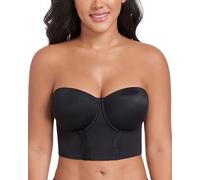 DotVol Women's Strapless Anti-Slip Longline Full Coverage Underwire Lace Corset Bustier Plus Size Bra(Black,36D)