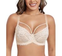 DotVol Women's Strappy See Through Lace Underwire Everyday Bra(Beige,34D)